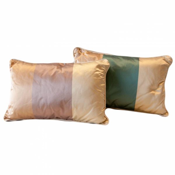 Silk Wide Striped Oblong Cushion Cool Colours