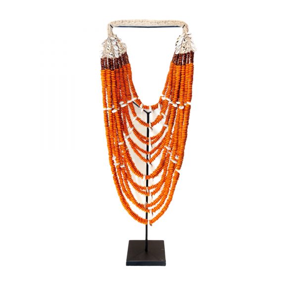Orange Tribal Shell Necklace on Stand