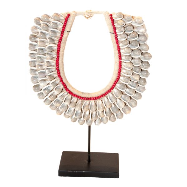 Grey Shell Necklace with Red Detail on Stand