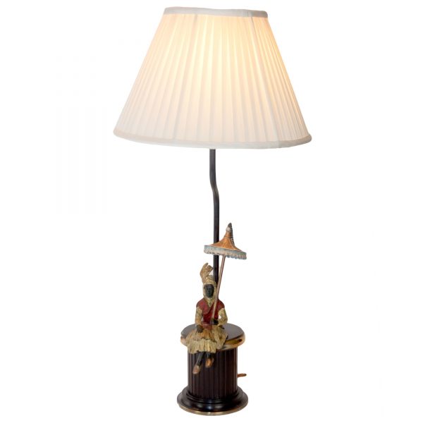 Sitting Woman with Parasol on Brass Base Lamp