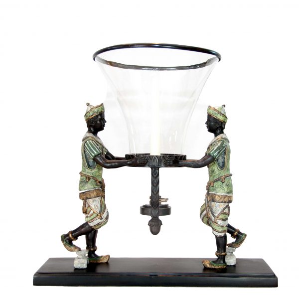 Dua Laki Laki Bronze Men Holding Hurricane Lamp