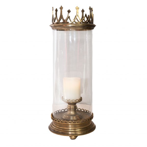 Falkland Brass Hurricane Lamp with Gothic Crown