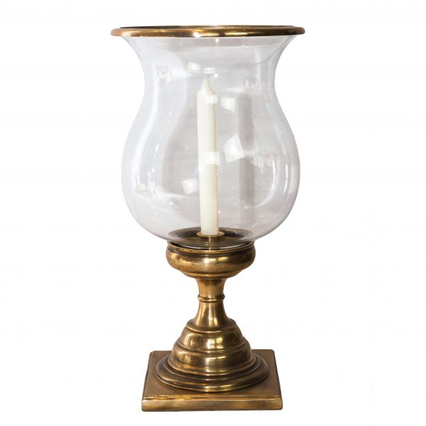 Fyvie Brass Hurricane Lamp on Square Base