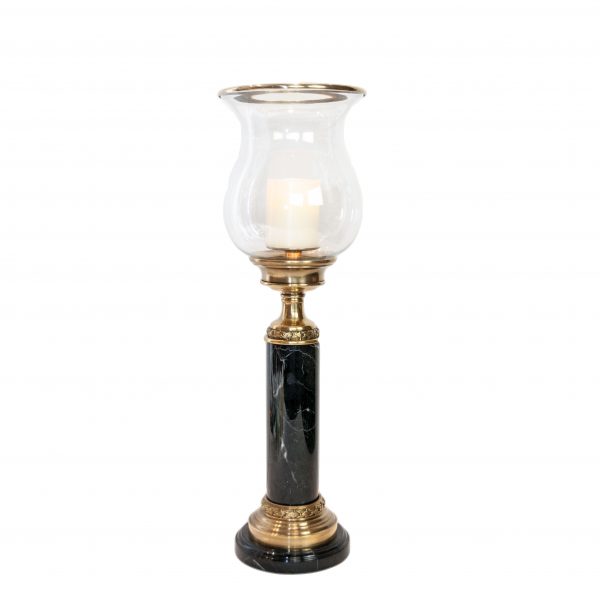 Farnbrough Brass & Black Marble Hurricane Lamp