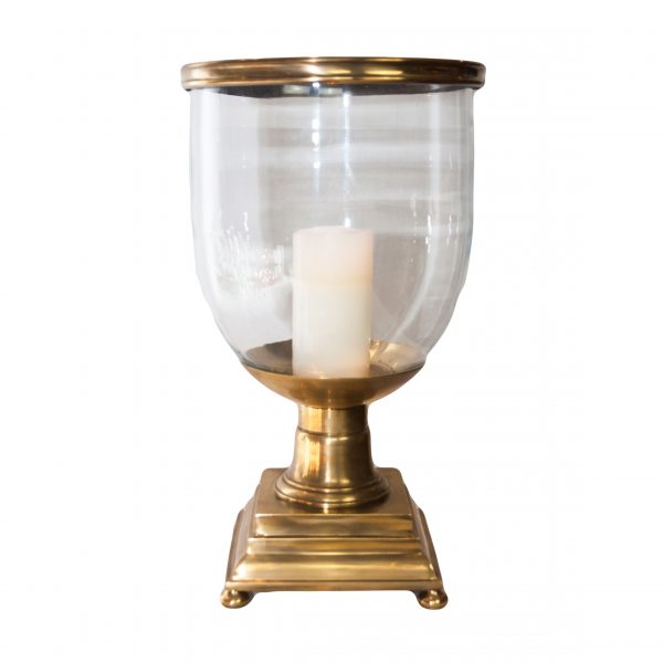Forde Brass Hurricane Lamp on Square Base