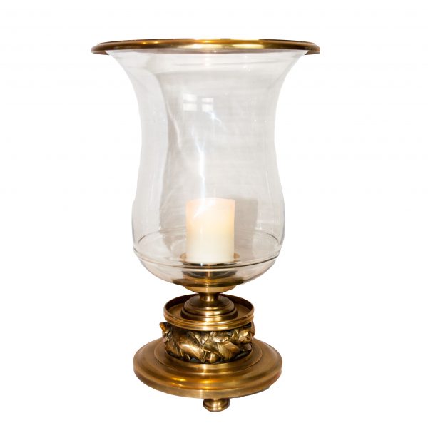 Hambridge Brass Hurricane Lamp with Leaf Detail to Base
