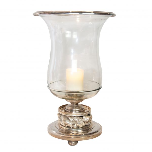 Hambridge Silver Hurricane Lamp with Leaf Detail to Base