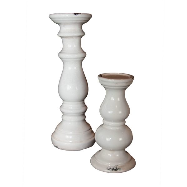 White Ceramic Crackle Glaze Pillar Candlestick