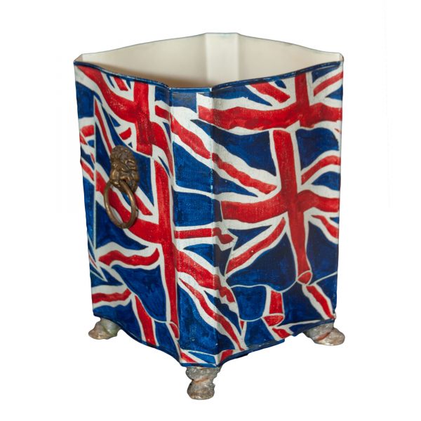 Union Jack Octagonal Waste Bin with Brass Handles & Feet