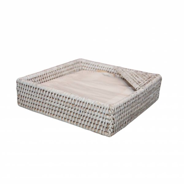White Handwoven Rattan Napkin Holder