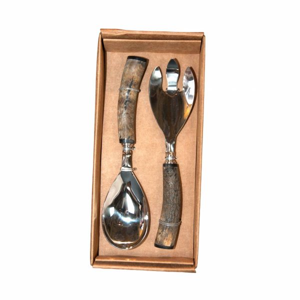 Boxed Set of Two Rustic Wood Handled Salad Servers
