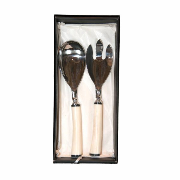 Boxed Set of Two White Bone Handled Salad Servers