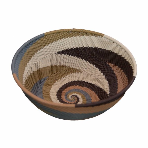 Earthtone Medium Round Handwoven Telephone Wire Basket