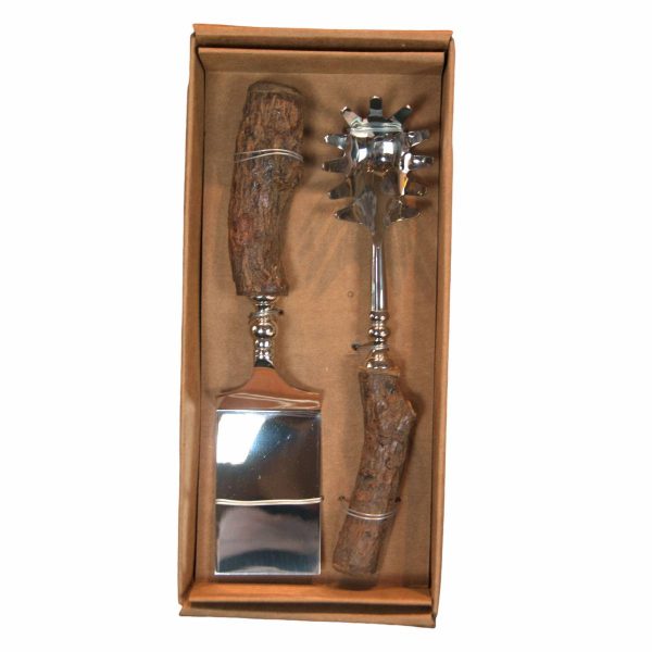 Boxed Set of Two Rustic Wood Handled Pasta Servers
